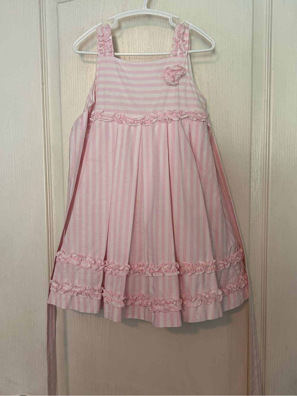 Camilla Pink Striped Ruffle Tie-Back Kids Dress